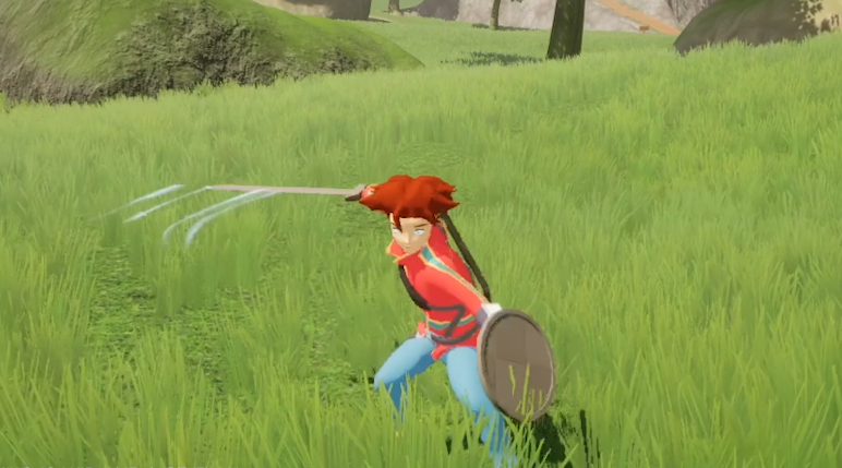 A character swinging a sword in Semko.
